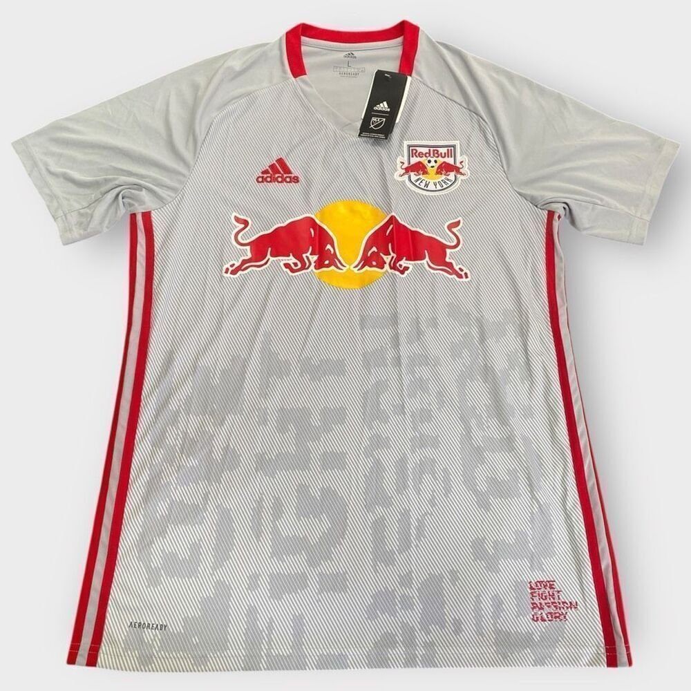 Adidas New York Red Bulls Mls Home Soccer Jersey Grey/Red Ge5914 Mens Size L New